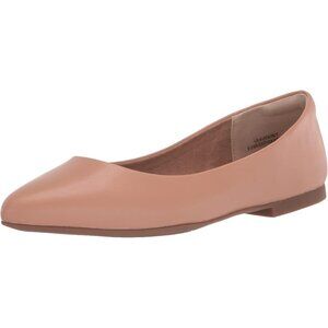 Womens Light Camel Faux Leather Closed Pointed-Toe Low Heel Slip On Ballet Shoes